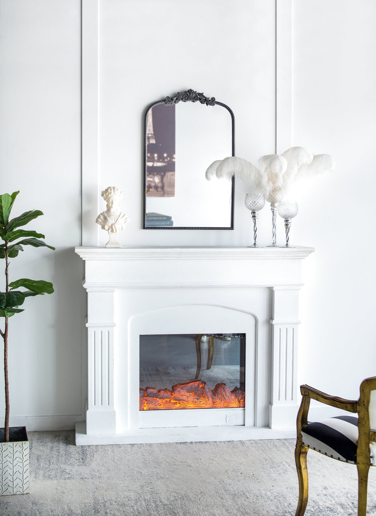 Baroque Grand Wall Mirror with Black Matte Iron Frame - Black