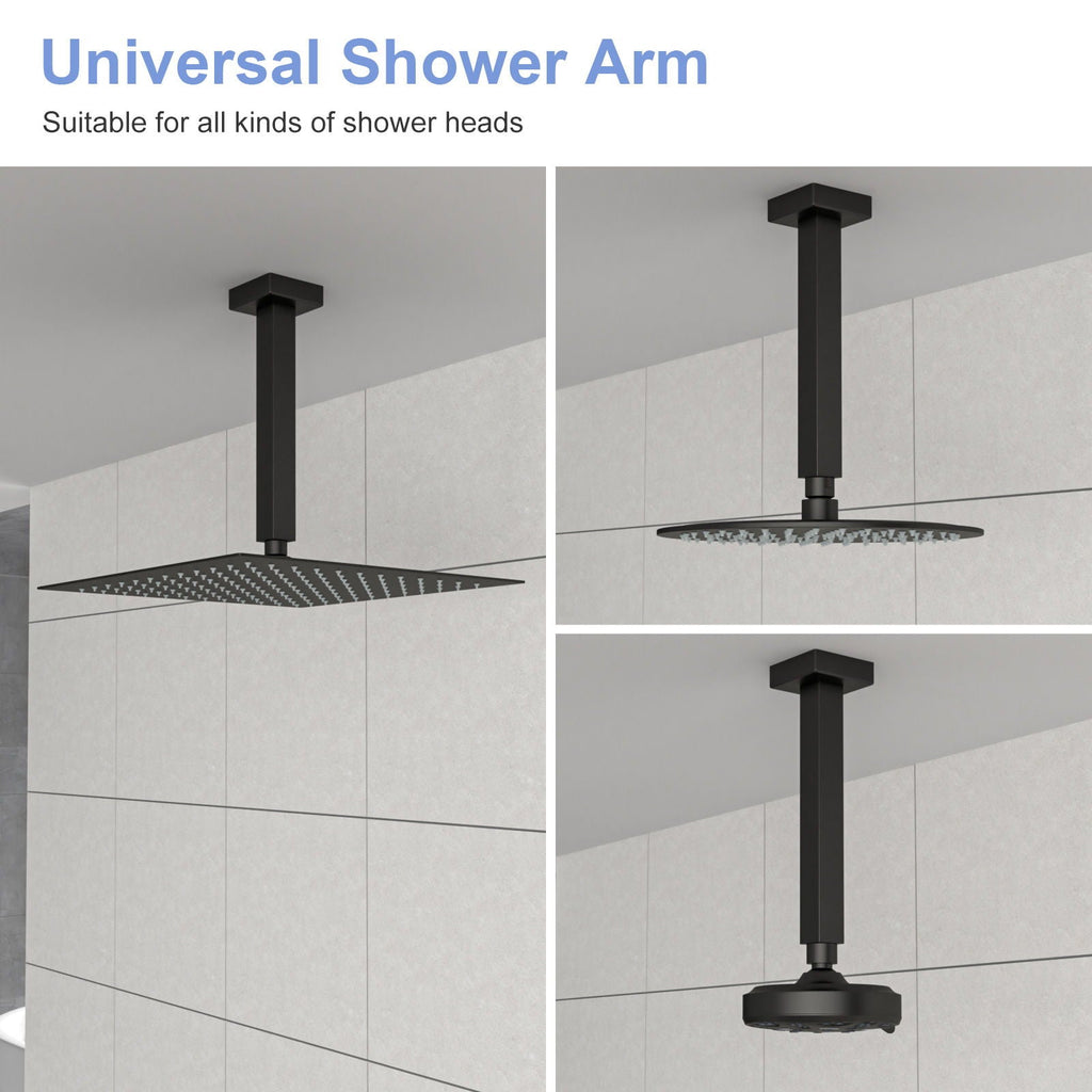 Premium 8" Ceiling Mounted Shower Arm with Flange - Black or Gray
