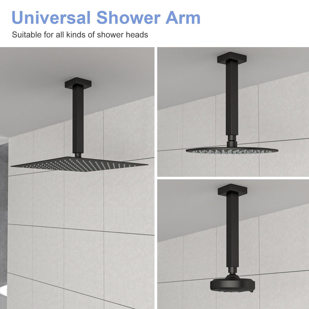 Premium 8" Ceiling Mounted Shower Arm with Flange - Black or Gray