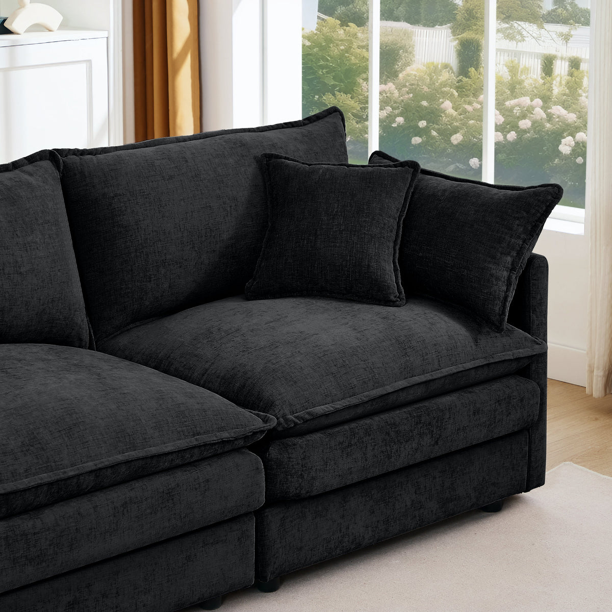 Modular Sectional Sofa with Movable Footrest - Chenille, 102 Inch L-Shaped Couch