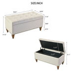 Upholstered Ottoman with Storage and Rivet Trim - Fabric, Beige or Gray