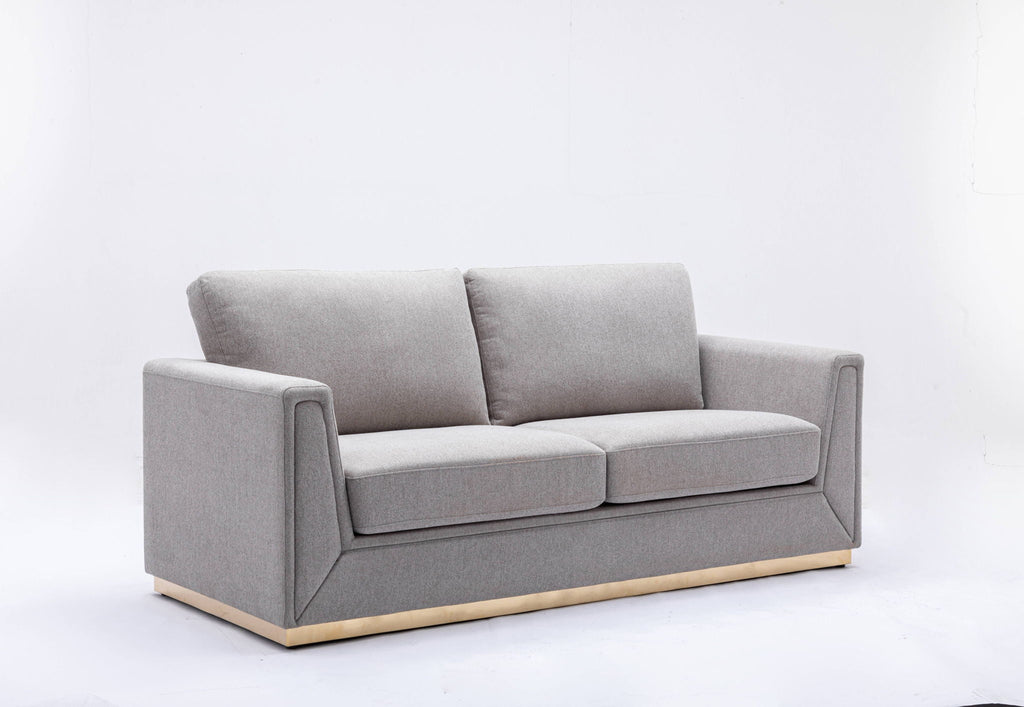 Gray Linen Stationary Sofa with Wood Frame - 77" Wide