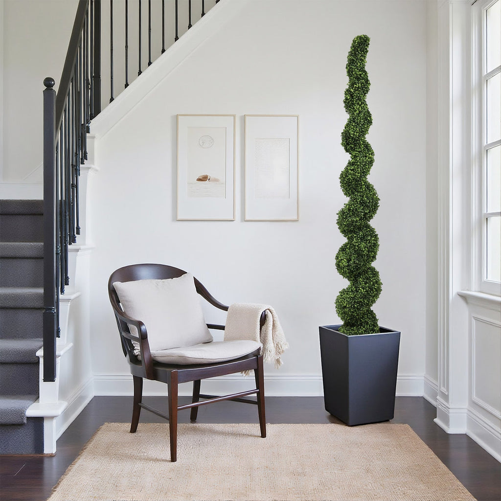 7FT Spiral Topiary Trees with Realistic Faux Boxwood - Green