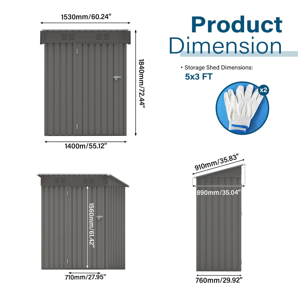 Durable Metal Outdoor Storage Shed with Lockable Door - Gray