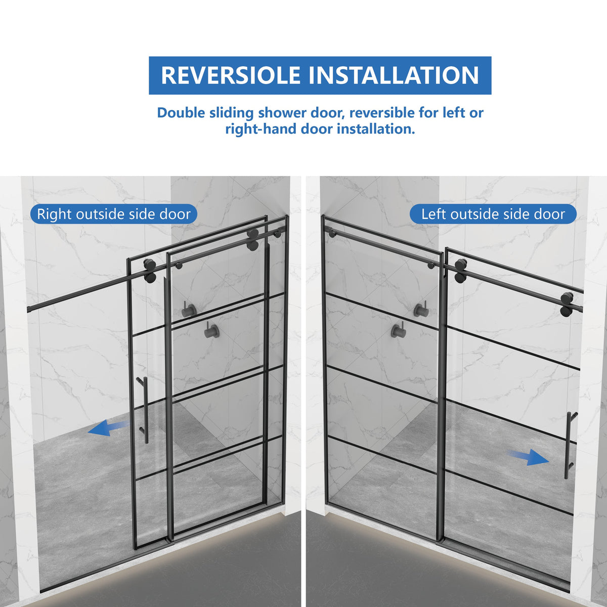 Matte Shower Doors with Customizable Width - Matte Finish