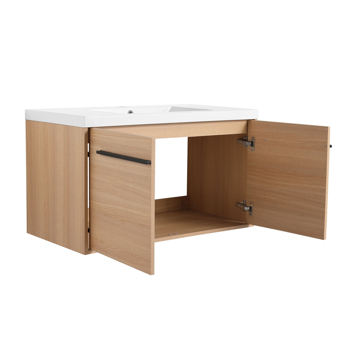 Bathroom Vanity Set with Resin Countertop Sink and 2 Doors - Light Brown Oak
