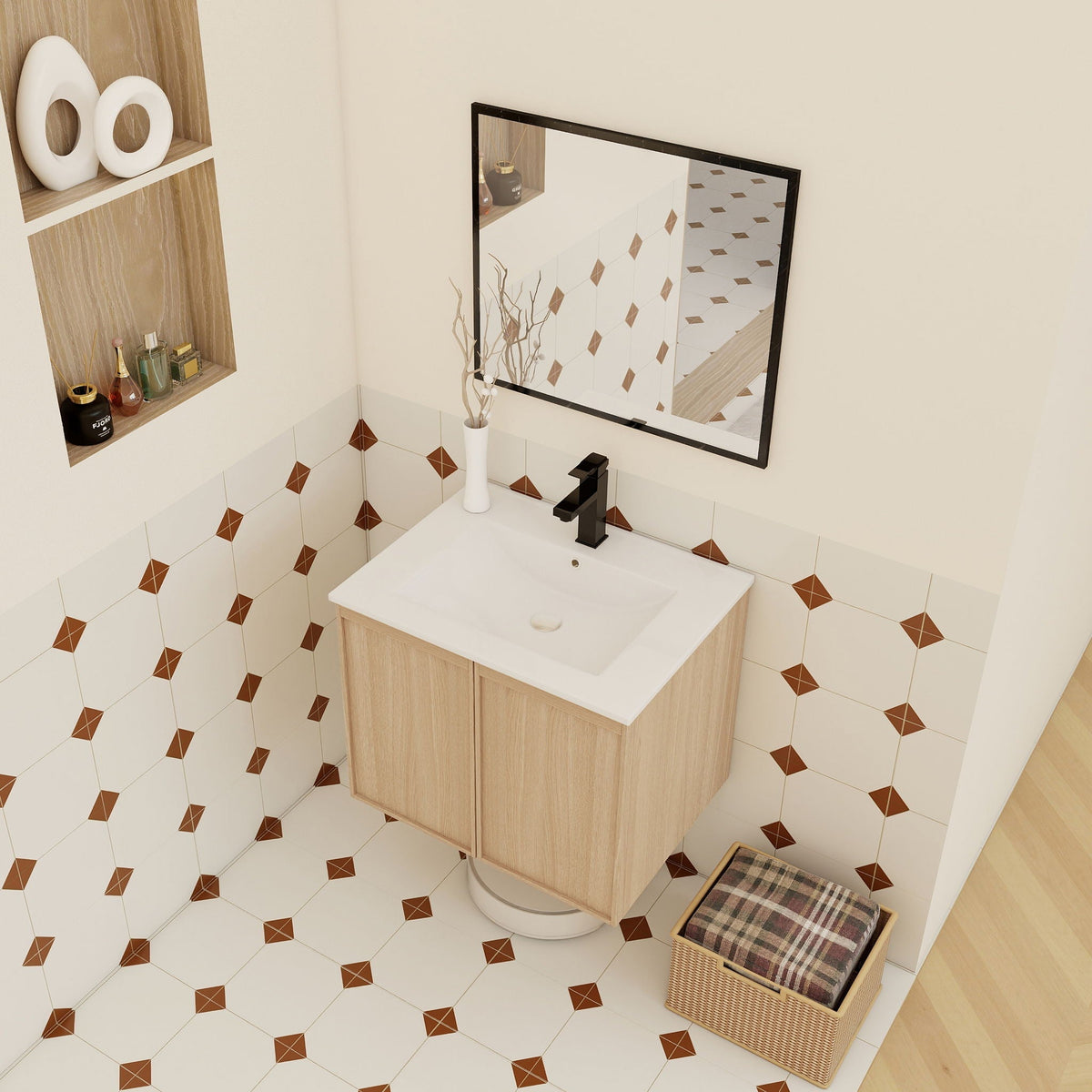 Floating Bathroom Vanity With Sink Combo with Soft-Close Doors - Brown or Light Brown