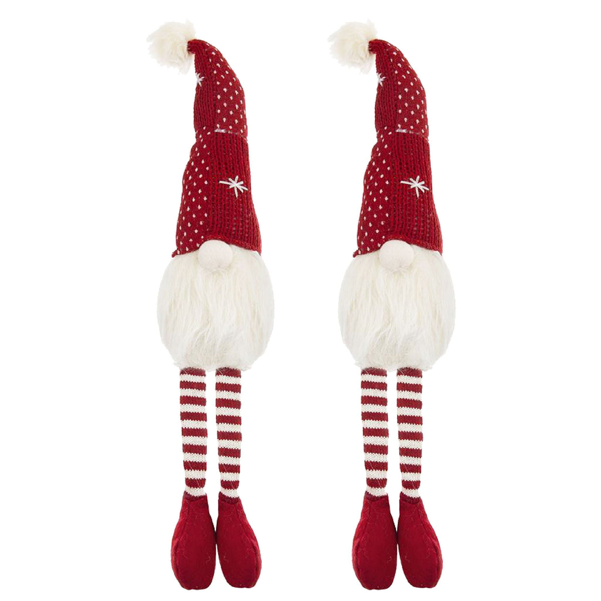 Christmas Gnomes Decorations Set of 2 with Fluffy Beards - White / Red