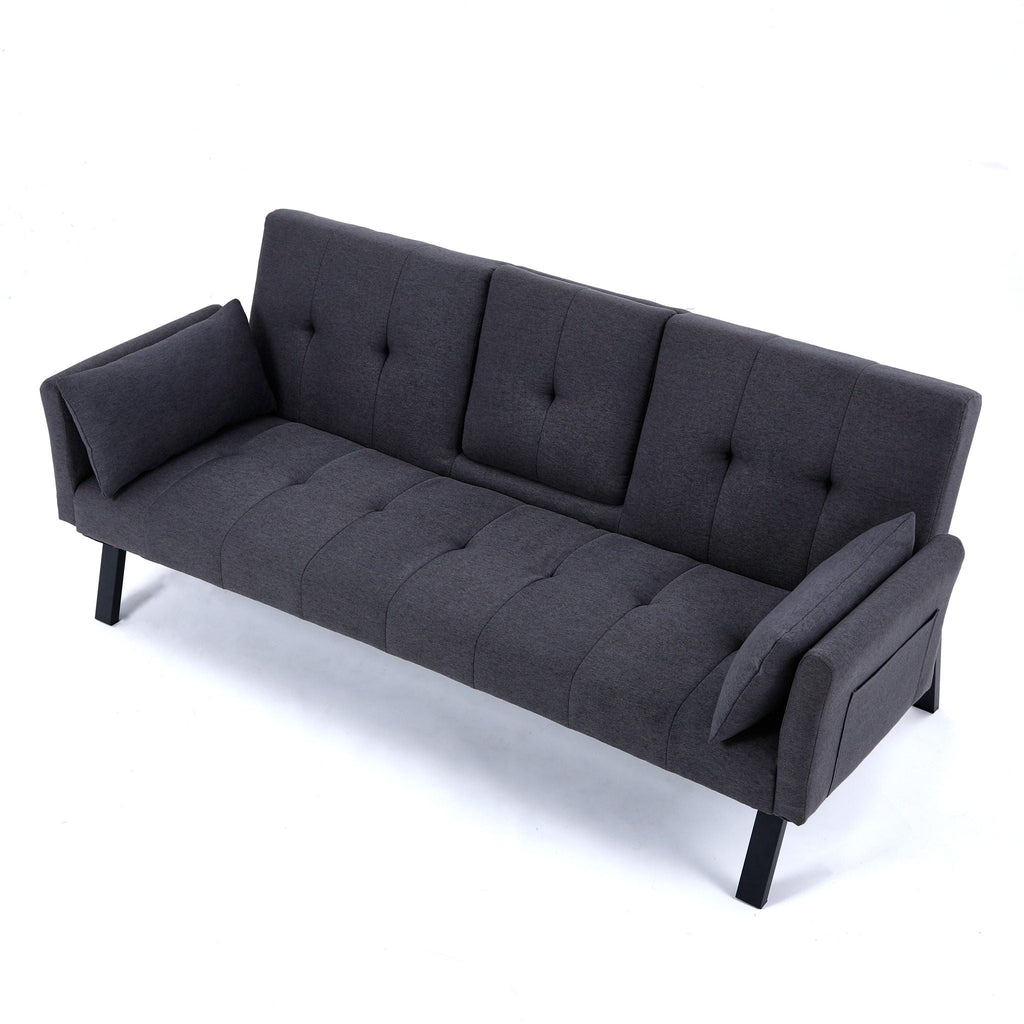 Foldable Sofa Bed with Cup Holder and Solid Wood Frame - Multiple Colors