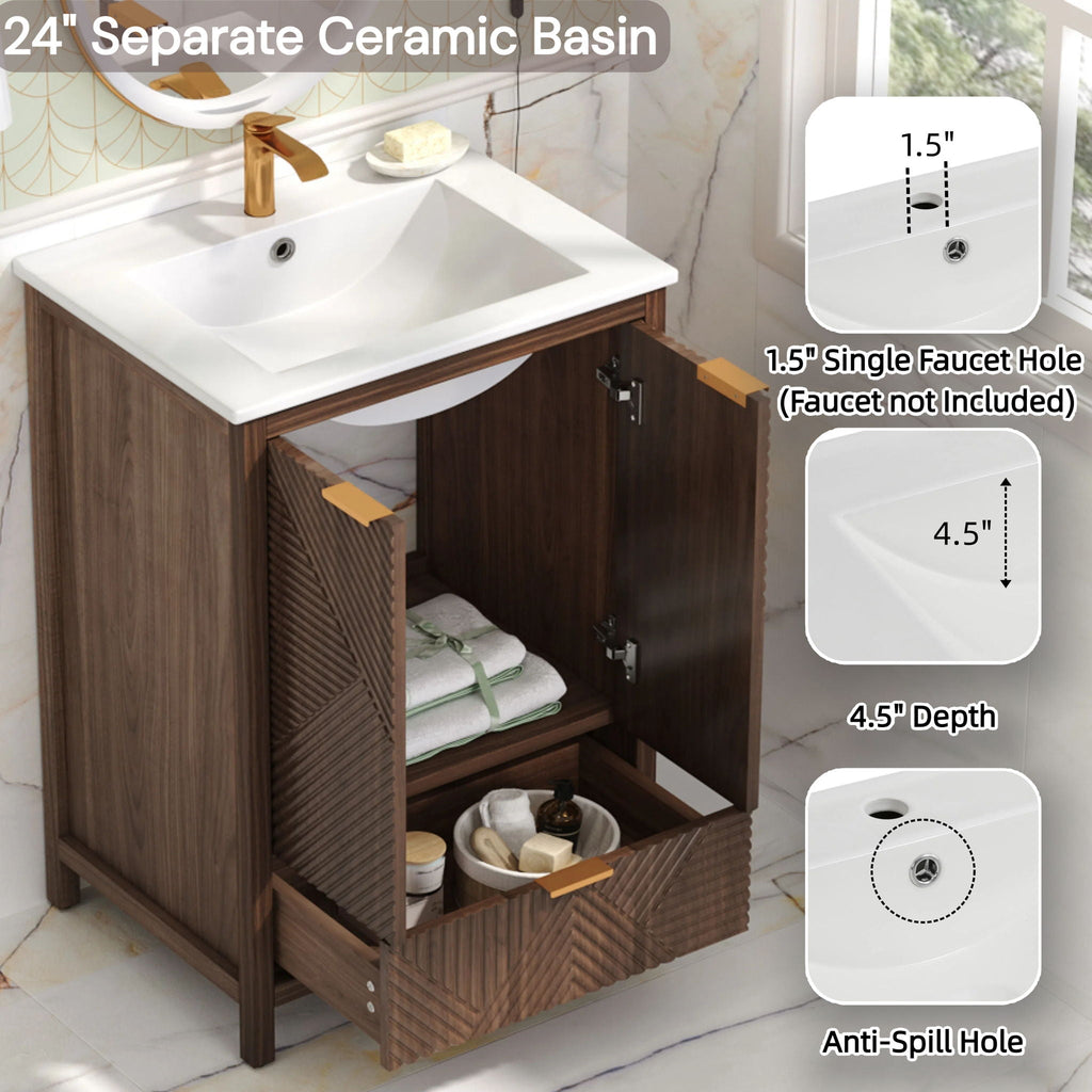 Modern Bathroom Vanity with Sink Combo – Compact Storage - Dark Brown or White