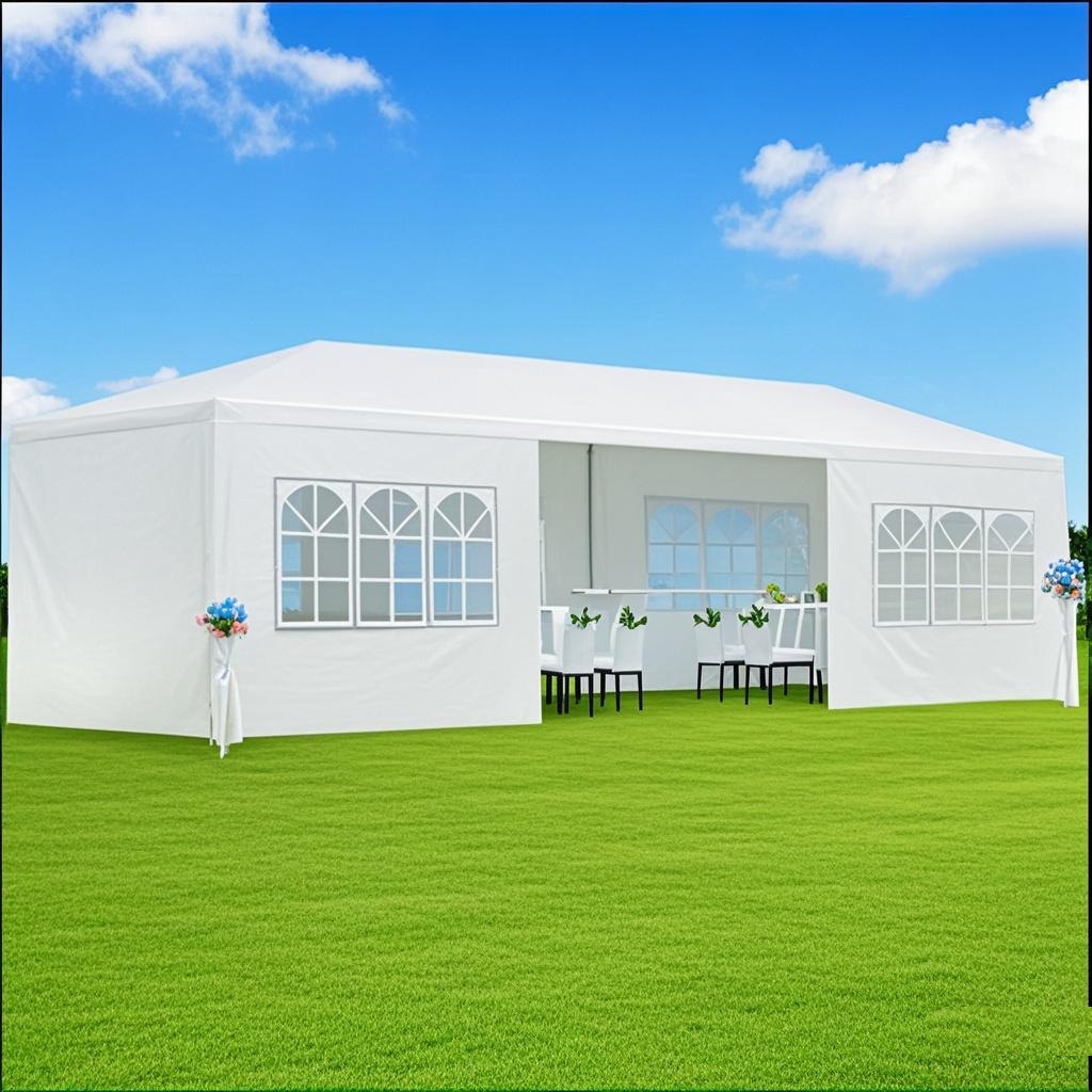 10x30' Outdoor Garden Gazebo Canopy with 8 Removable Sidewalls - White