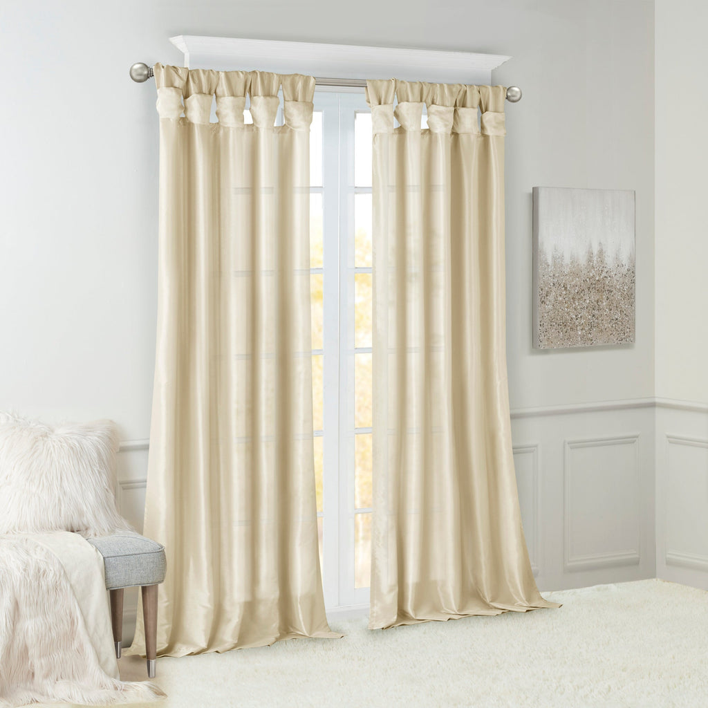 Champagne Twist Tab Lined Window Curtain Panel with Faux Silk Finish - 50" x 95"