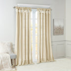 Champagne Twist Tab Lined Window Curtain Panel with Faux Silk Finish - 50" x 95"