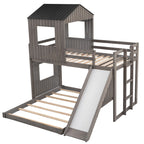 Loft Bunk Bed With Playhouse, Slide, and Guardrails - Twin Over Full