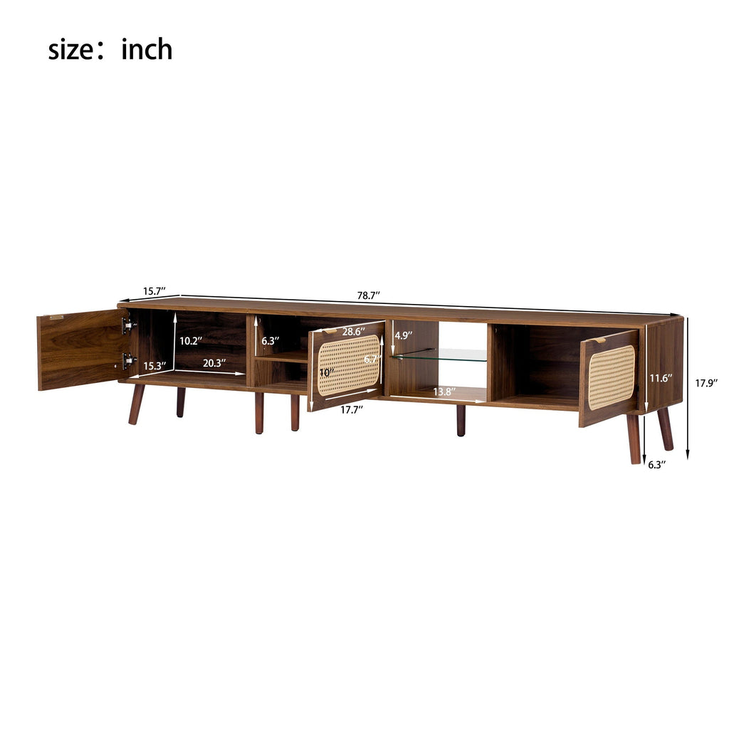 78" Walnut TV Stand With Ample Storage And Open Shelving