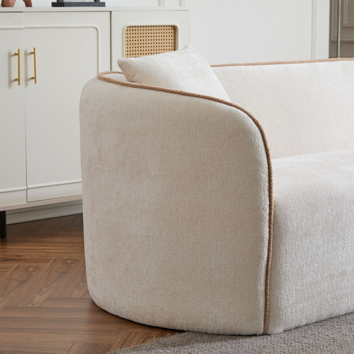 82" Curved Boucle Sofa with Soft Cushions - White