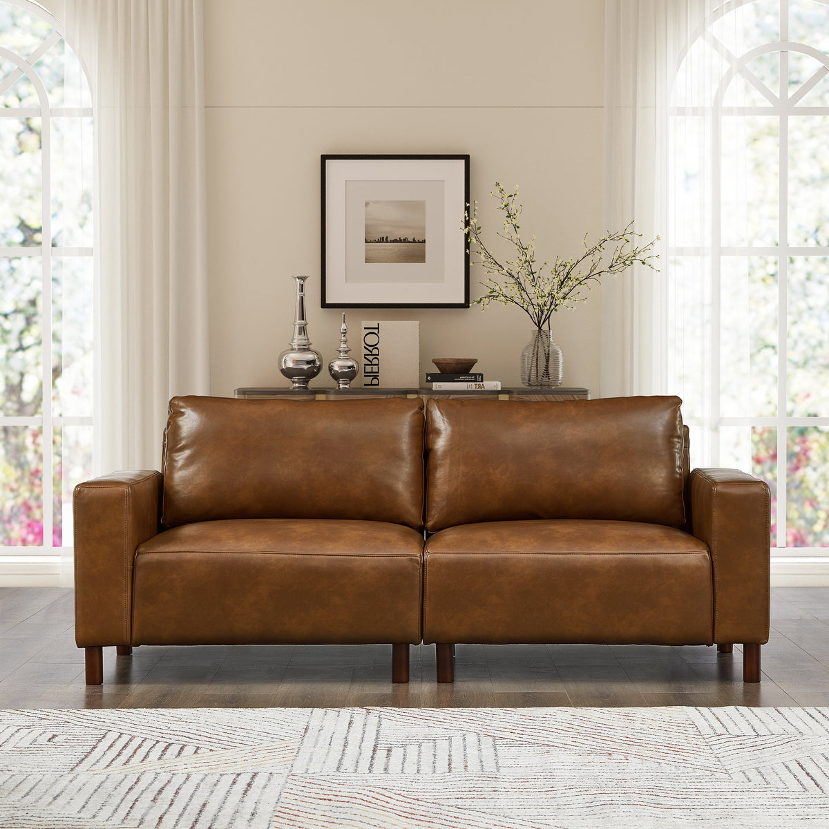 Big Loveseat for Living Room with Breathable PU Leather - Brown
