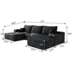107" Cloud Sectional Sofa with Ottoman with Plush Corduroy - Black or Green