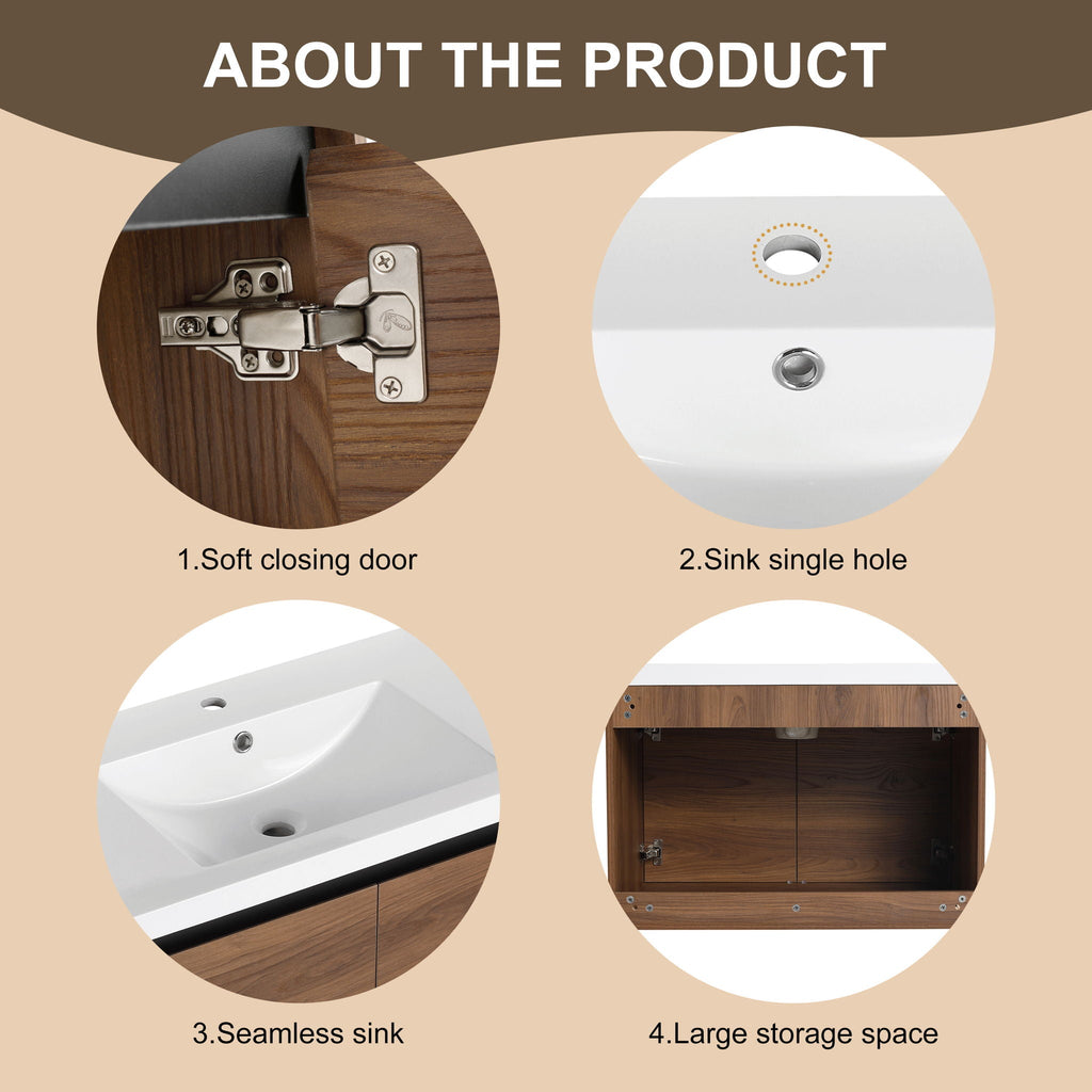 Bathroom Vanity Set with Resin Countertop Sink - Dark Brown