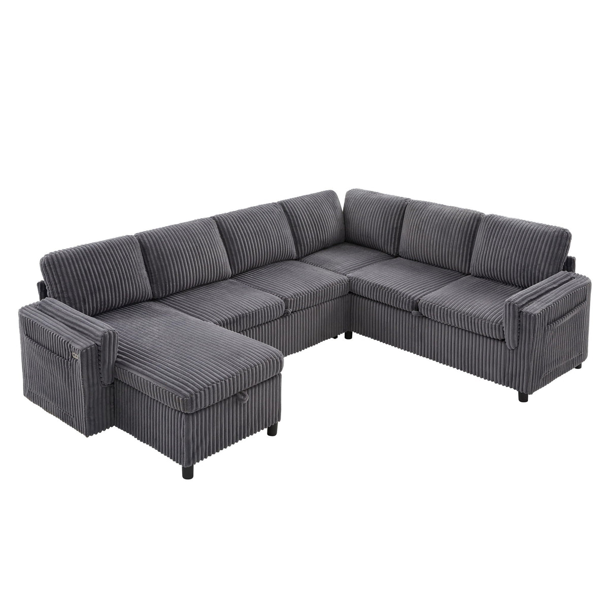 Convertible U-Shaped Sectional Sofa Bed with USB Ports and Storage – Black, Dark Gray, Blue