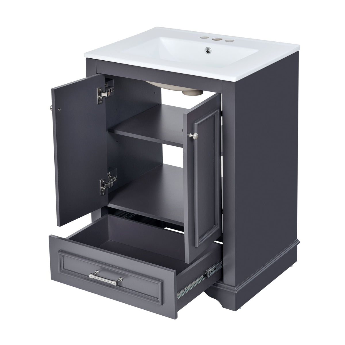 Modern Bathroom Vanity with Ceramic Sink Combo and Storage Cabinet - Multiple Colors