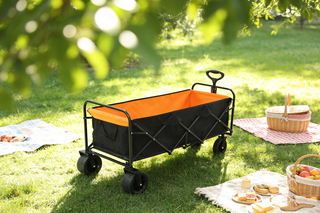 Large Capacity Folding Outdoor Wagon Cart with Extender - Black & Orange