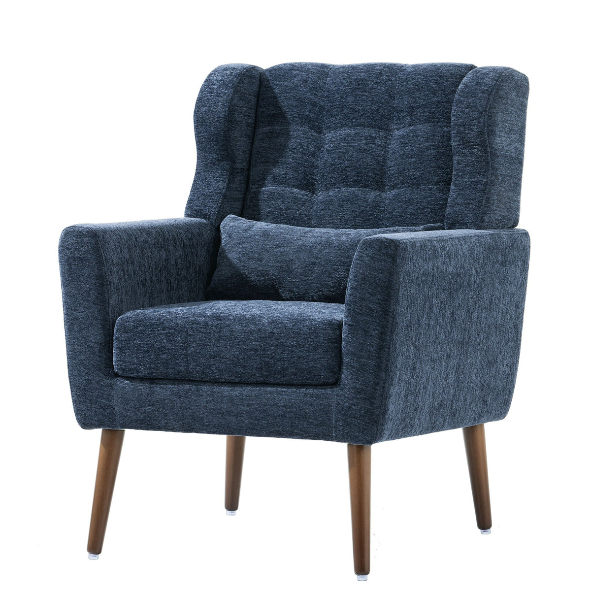 Modern Upholstered Arm Chair with Solid Wood Legs and Pillow - Multiple Colors