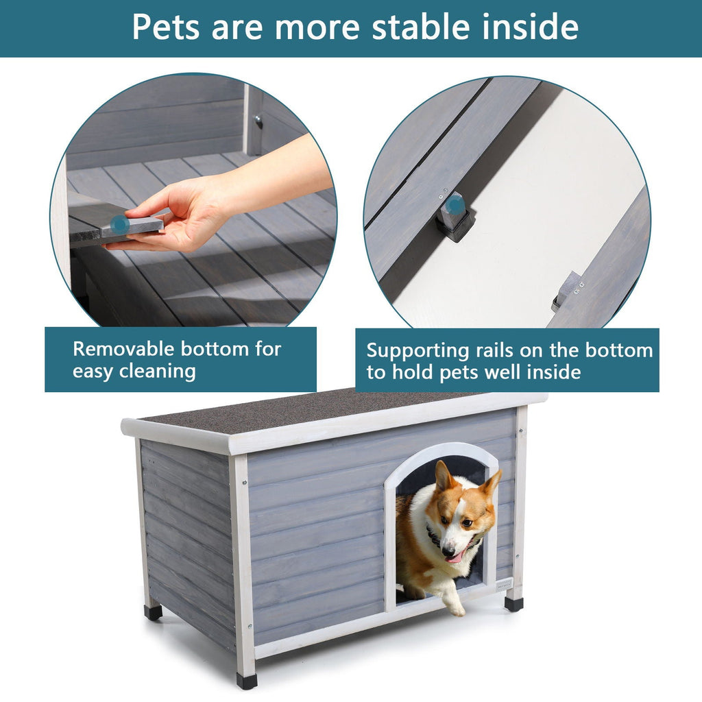 Medium Wooden Outdoor Dog House with Waterproof Roof and Elevated Floor - Dark Gray or Dark Red