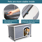Medium Wooden Outdoor Dog House with Waterproof Roof and Elevated Floor - Dark Gray or Dark Red