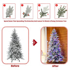 8FT Flocked Artificial Christmas Tree with LED Lights - PE+PVC