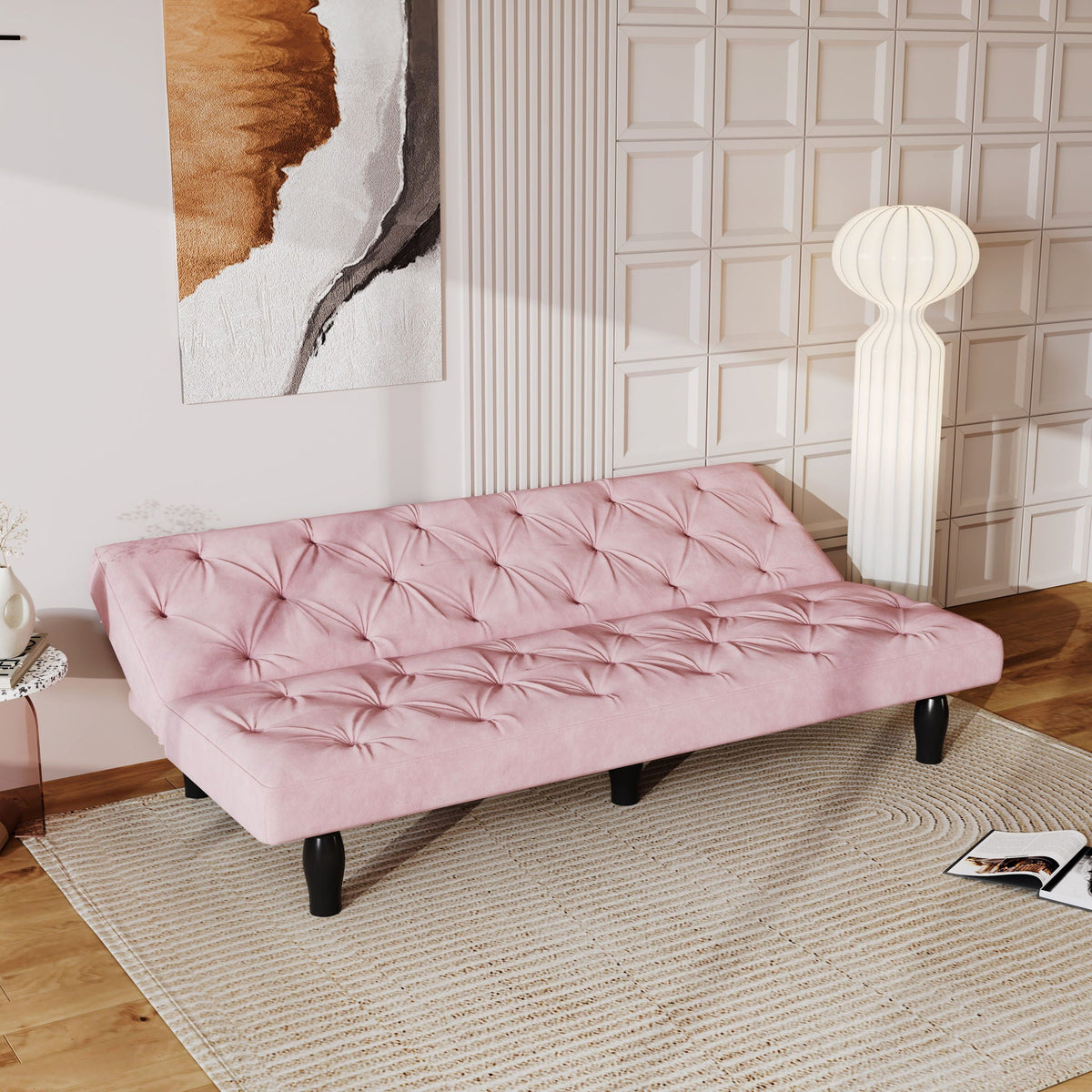 Sofa Bed With Adjustable Backrest with Premium Fabric – Black or Pink