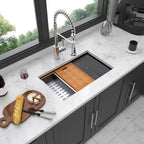 Gunmetal Black Workstation Kitchen Sink with Multifunction Ledge - 33" Undermount