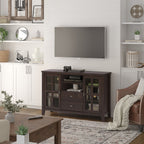 Tall TV Media Stand with Adjustable Storage - Dark Chestnut Brown
