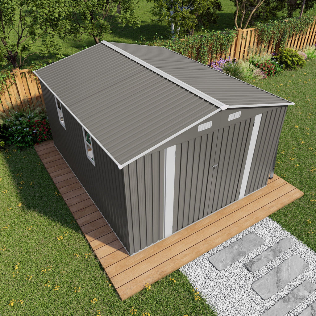 Outdoor Storage Shed with Lockable Doors - Dark Gray