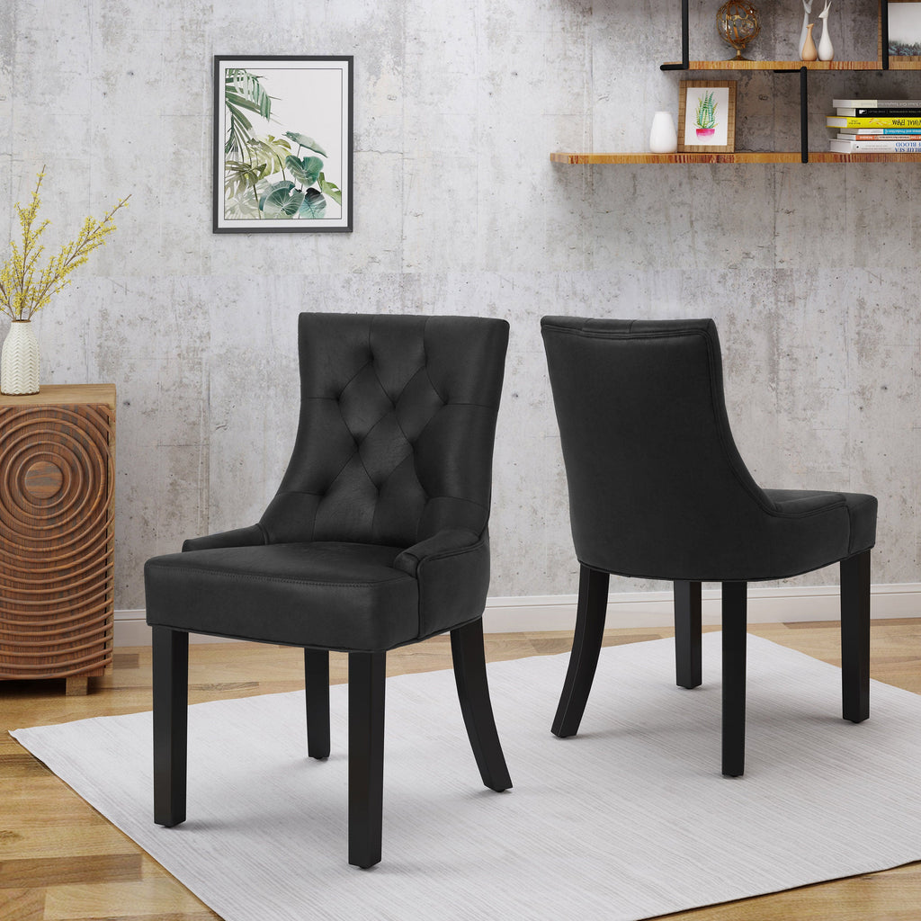 Black Microfiber Dining Chair Set of 2 with Tufted Backrest - Cheney