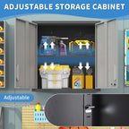 Metal Wall Mounted Tool Storage Cabinet with 2 Locking Doors and Adjustable Shelf - Gray or Black