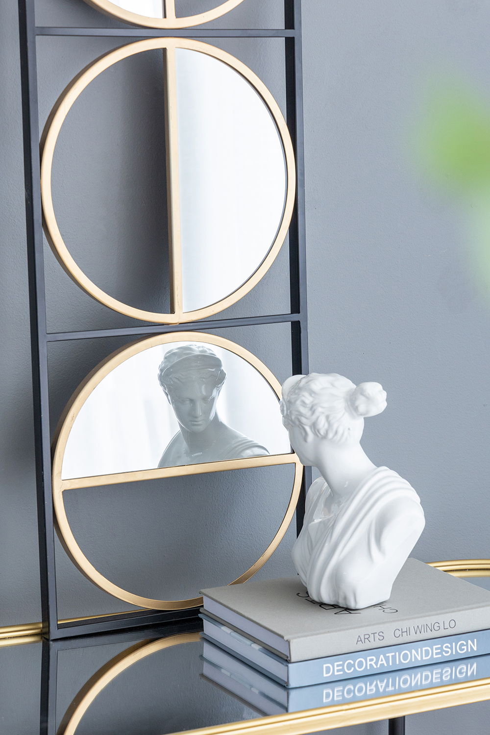 Metal Beaded Accent Mirror with Eclectic Contemporary Design - Gray