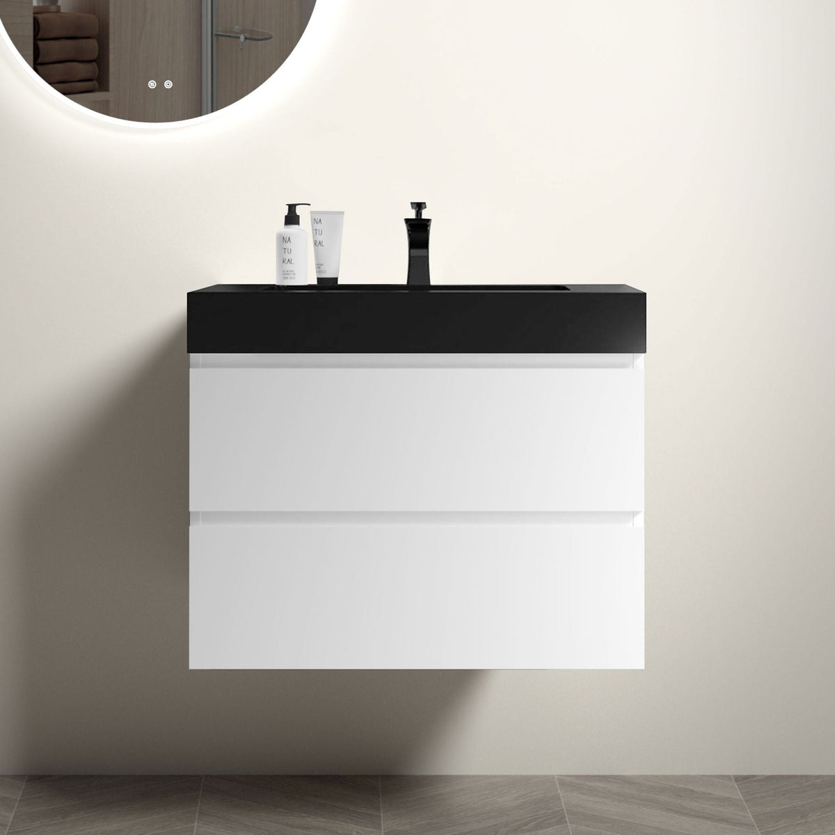 Modern Floating Bathroom Vanity with Large Storage - White or Black