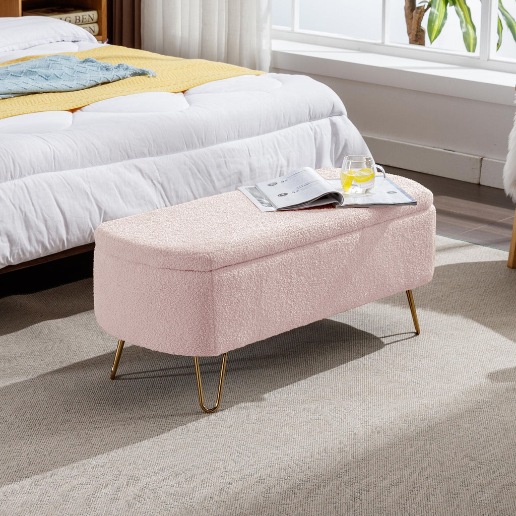 Faux Fur Storage Ottoman Bench with Padded Upholstery - Multiple Colors