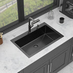 Stainless Steel Drop-In Kitchen Sink with Multi-Function Faucet - Black