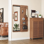 Full Length Wall Mounted Mirror with Shelf and Hook - Dark Brown, White, or Light Brown