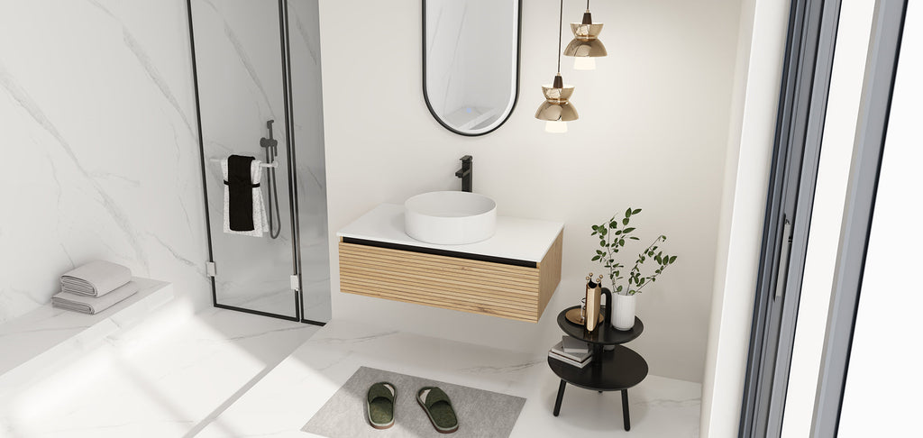 36'' Wall Mounted Bathroom Vanity with Resin Sink - Light Coffee