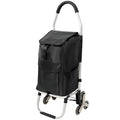 Foldable Shopping Stair Trolley with Triangular Wheels and Removable Waterproof Bag - Black