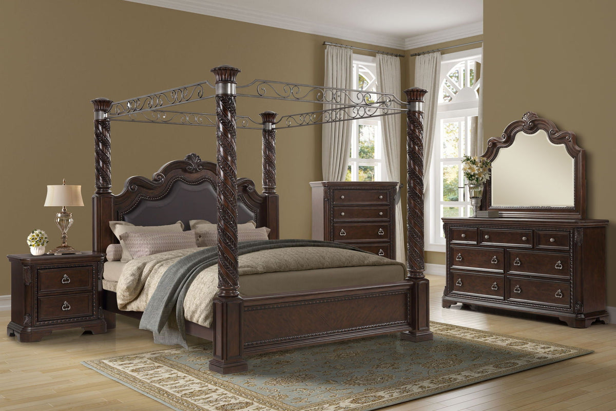 Mahogany Ornate Mirror with Beveled Glass - Mahogany