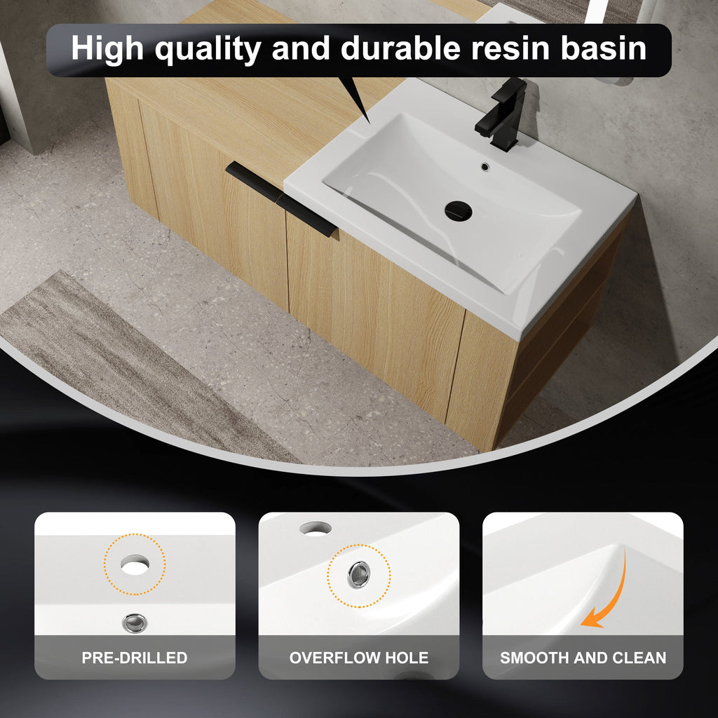 Modern Bathroom Vanity Sink Combo With Spacious Storage - White or Light Brown