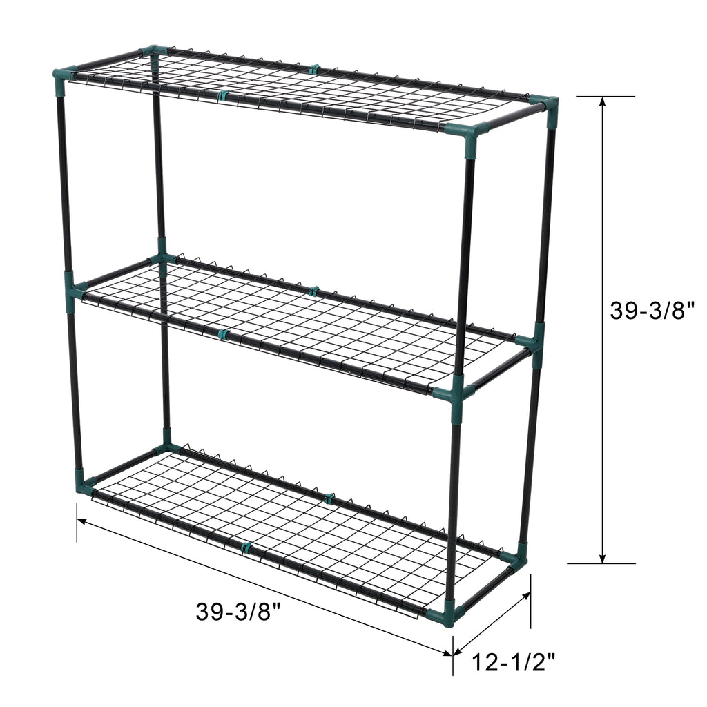 3 Tier Lean-To Portable Greenhouse with Wire Shelves - Green