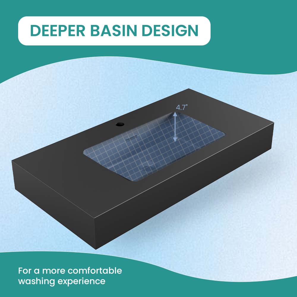 Matte Black Integrated Solid Surface Basin with Built-in Overflow - Matt Black