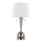 Contemporary Table Lamp Set with Built-In USB Port - Nickel / White