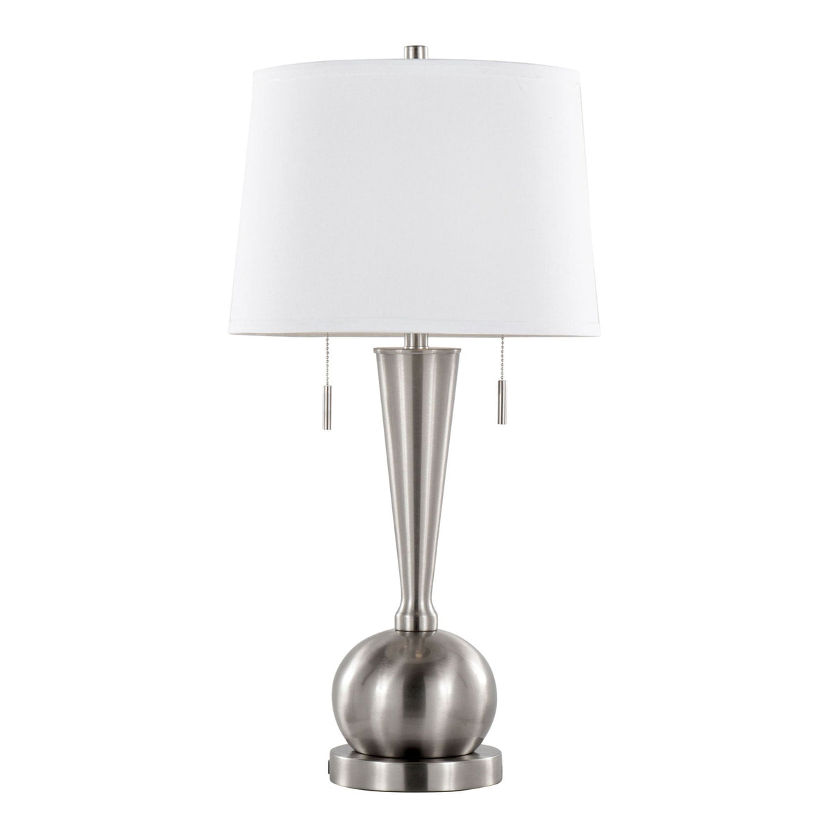 Contemporary Table Lamp Set with Built-In USB Port - Nickel / White