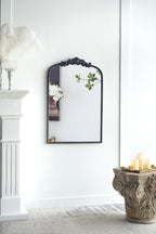 Baroque Inspired Arch Wall Mirror with Ornate Design - Gold or Black